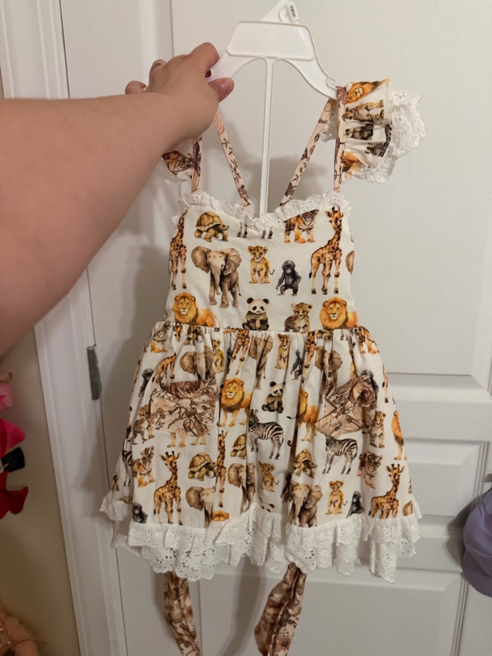 Safari Animal Print Eyelet Sundress - White & Tan